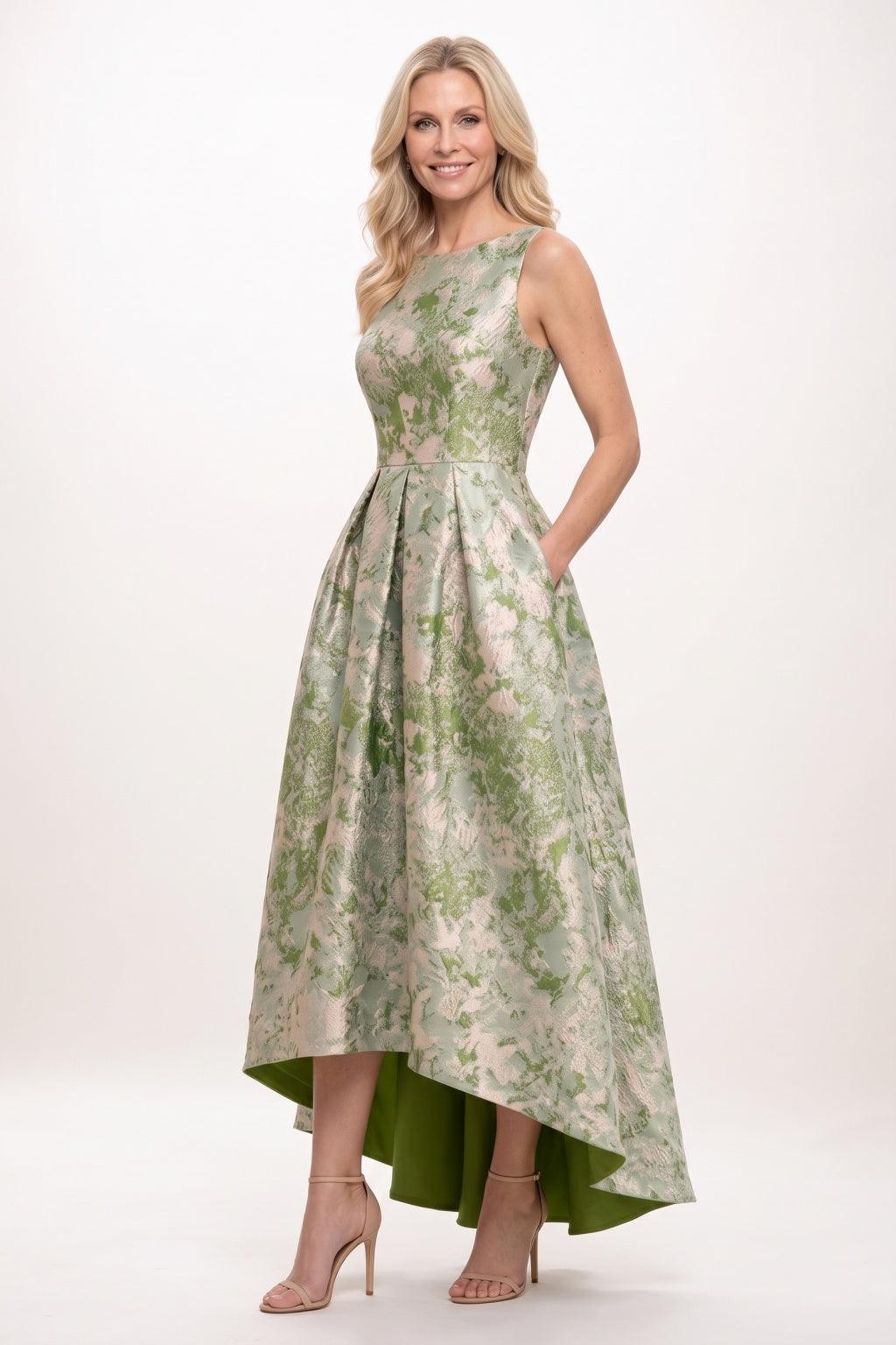 A-Line High-Low Jacquard Mother of the Bride Dress CM0502 - Green - COCOMELODY